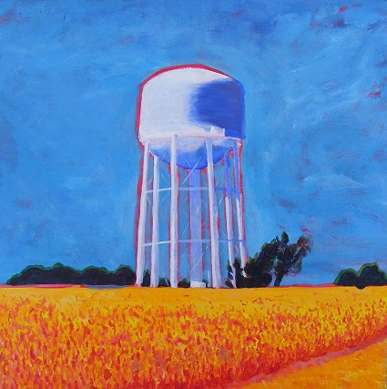 Painting of Water Tower in American Midwest