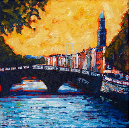 Painting of Father Mathew Bridge over the river Liffey in Dublin