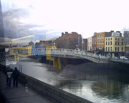 hapenny bridge Dublin,  from the bus